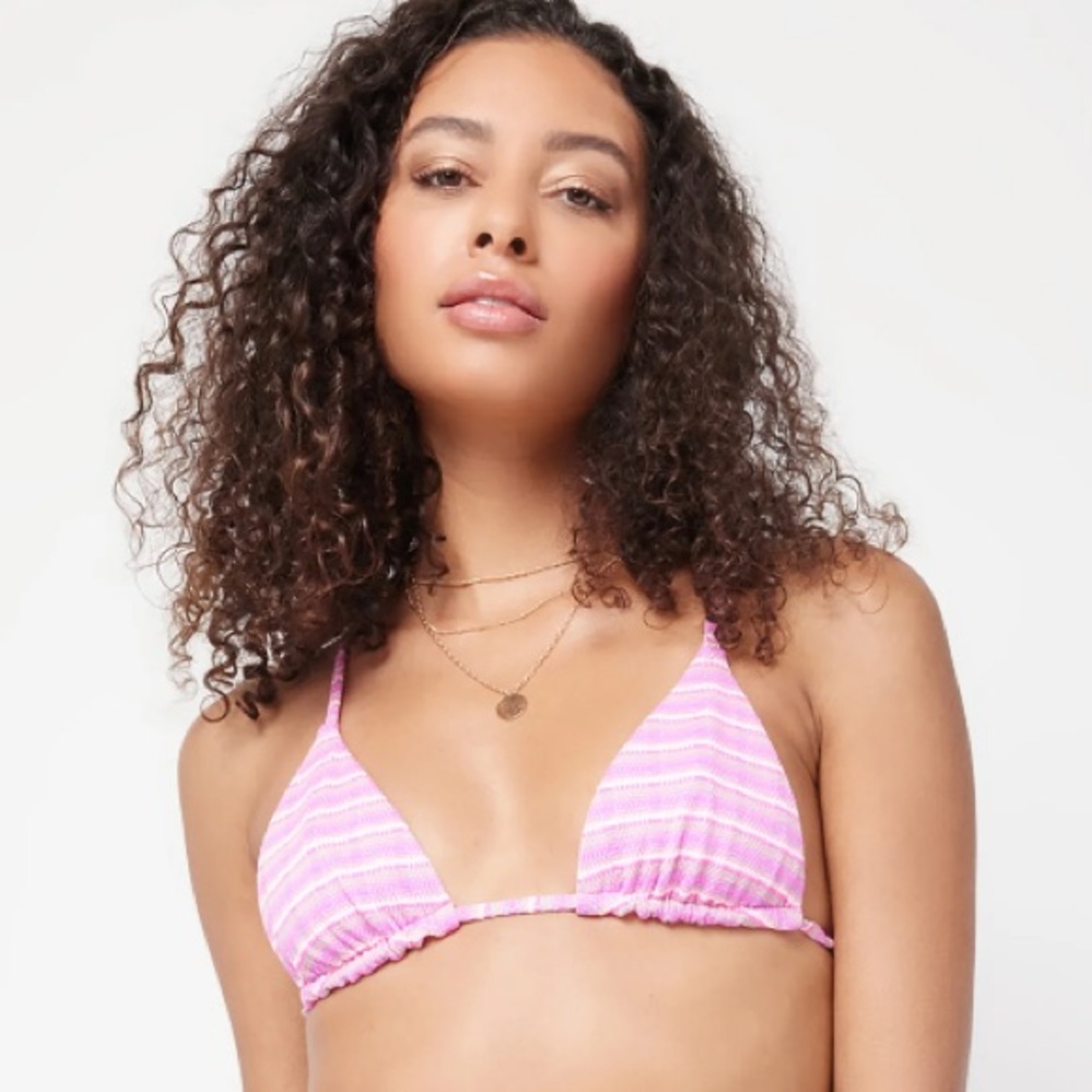 L*Space Brittany Bikini Top in Electric Pique Stripe, Triangle Style, Size Large